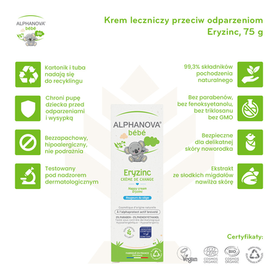Naturalny krem do pupy przeciw odparzeniom, Eryzinc, 75 g